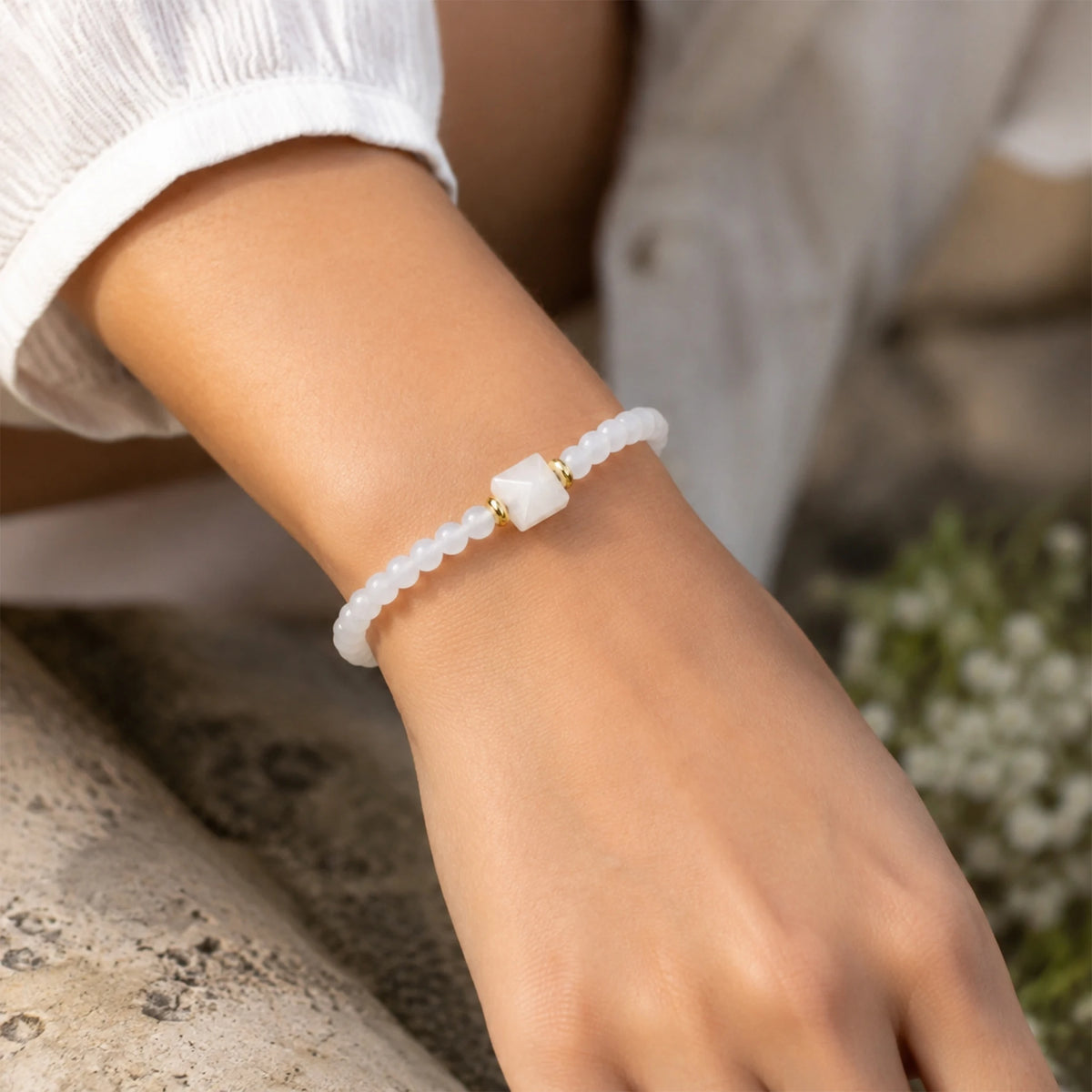 Pulseira de Jade Branco para Mulheres, Energia Curativa, Contas Artesanais, Joias Femininas para Verão e Outono