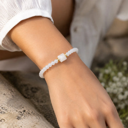 Pulseira de Jade Branco para Mulheres, Energia Curativa, Contas Artesanais, Joias Femininas para Verão e Outono