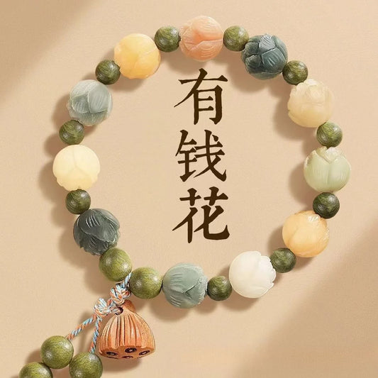 Pulsera Loto de Color: Cuentas Decorativas. Diseño y acabado de la pieza mostrada.