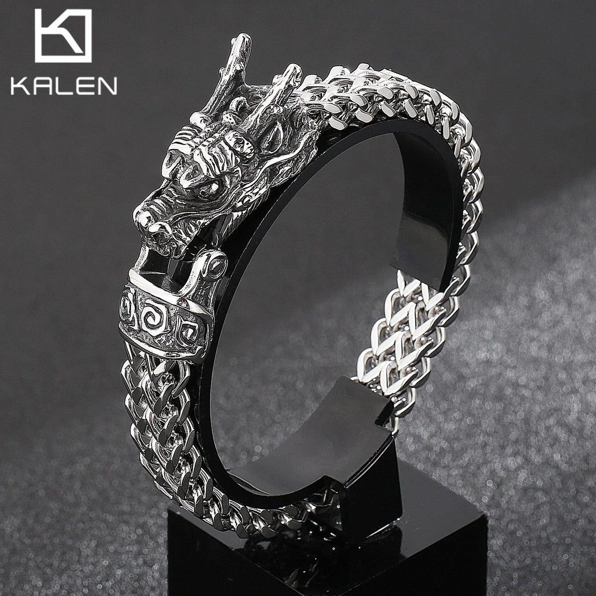 Pulseira com pingente de dragão de 12 mm com corrente de malha - aço inoxidável 316L - KB 148282 -KJX