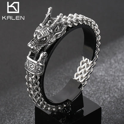 Pulseira com pingente de dragão de 12 mm com corrente de malha - aço inoxidável 316L - KB 148282 -KJX