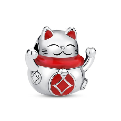 Charms Originais de Prata Esterlina 925, Pingente de Gato da Sorte, Boneca Japonesa, Presente de Ano Novo, Pulseiras e Colares para Mulheres, Joias
