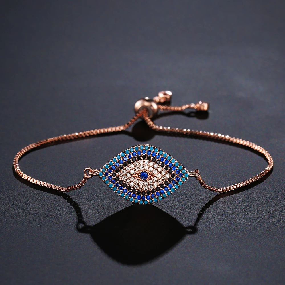 Mafisar 2026 Pulseira Olho Grego Turca Dourada da Moda Ajustável com Zircônias AAA Cravejadas Joia Feminina para Festas e Presentes