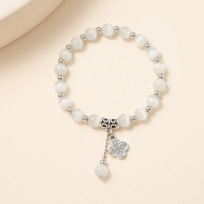 Kirykle pulseira de cristal natural para mulheres, opala branca, pedra, pérola, moda, trevo de quatro folhas da sorte, joias femininas, presente