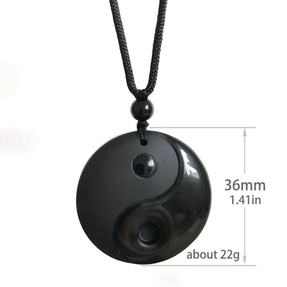 1pc obsidiana yin yang tai chi pingente colar para homem