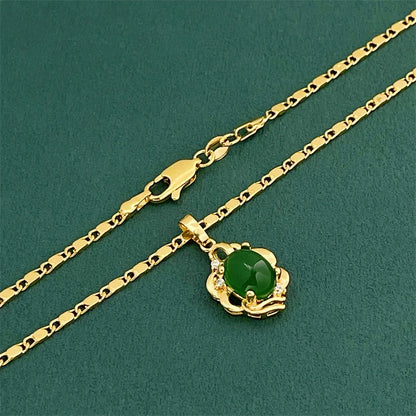 Luxo 24K 9999 Ouro Puro ouro real colar com pingente de jade feminino