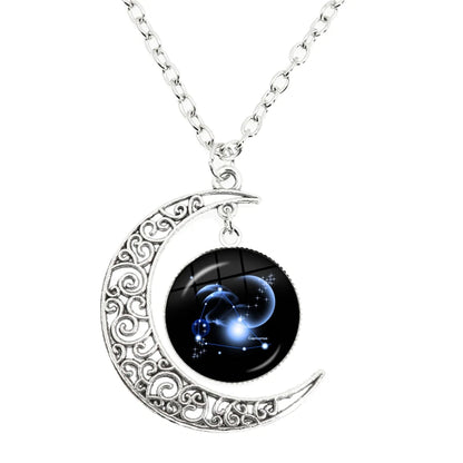 12 constellation escorpião sagitário capricórnio aquarius pingente prata cor crescente lua colar jóias presente de aniversário