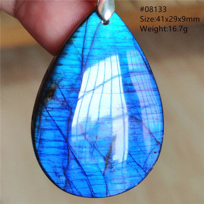 Colar de Pingente de Labradorita Azul Natural em Formato de Gota com Brilho para Mulheres e Homens AAAAAA