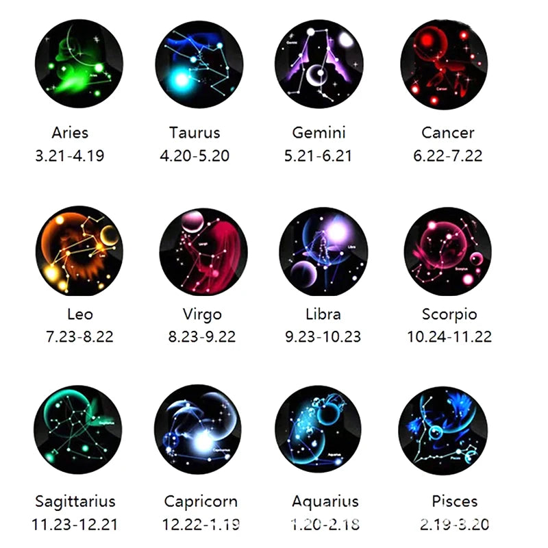 Colar de pingente de lua com 12 signos do zodíaco de vidro com cartão vintage astrologia constelação joias presentes
