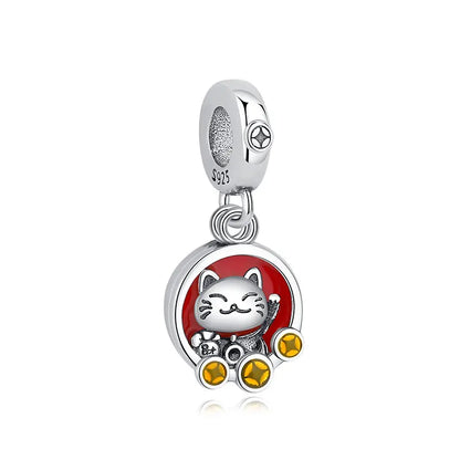 Charms Originais de Prata Esterlina 925, Pingente de Gato da Sorte, Boneca Japonesa, Presente de Ano Novo, Pulseiras e Colares para Mulheres, Joias
