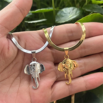 Cabeça de elefante lâmina corrente colar para mulheres punk mulher pingente longo aço inoxidável hiphop colares gargantilha moda 2023