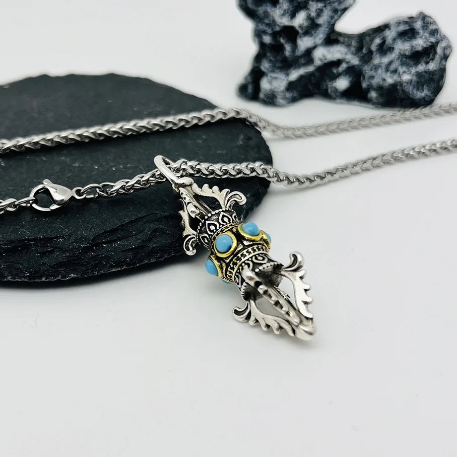 Pingente vajra retrô para homens e mulheres, conjunto com colar de turquesa, pingente de rei com tendência nacional para homens
