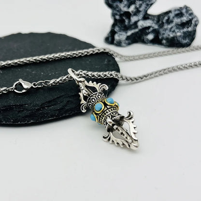 Pingente vajra retrô para homens e mulheres, conjunto com colar de turquesa, pingente de rei com tendência nacional para homens