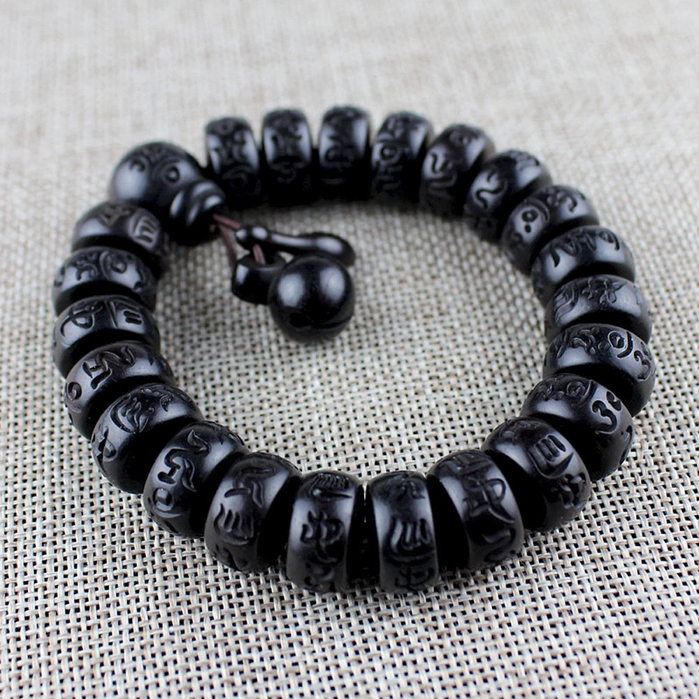 Madeira natural tibetana seis caracteres mantra pulseiras budista praye relâmpago acidente vascular cerebral jujuba contas meditação homens mulheres yoga