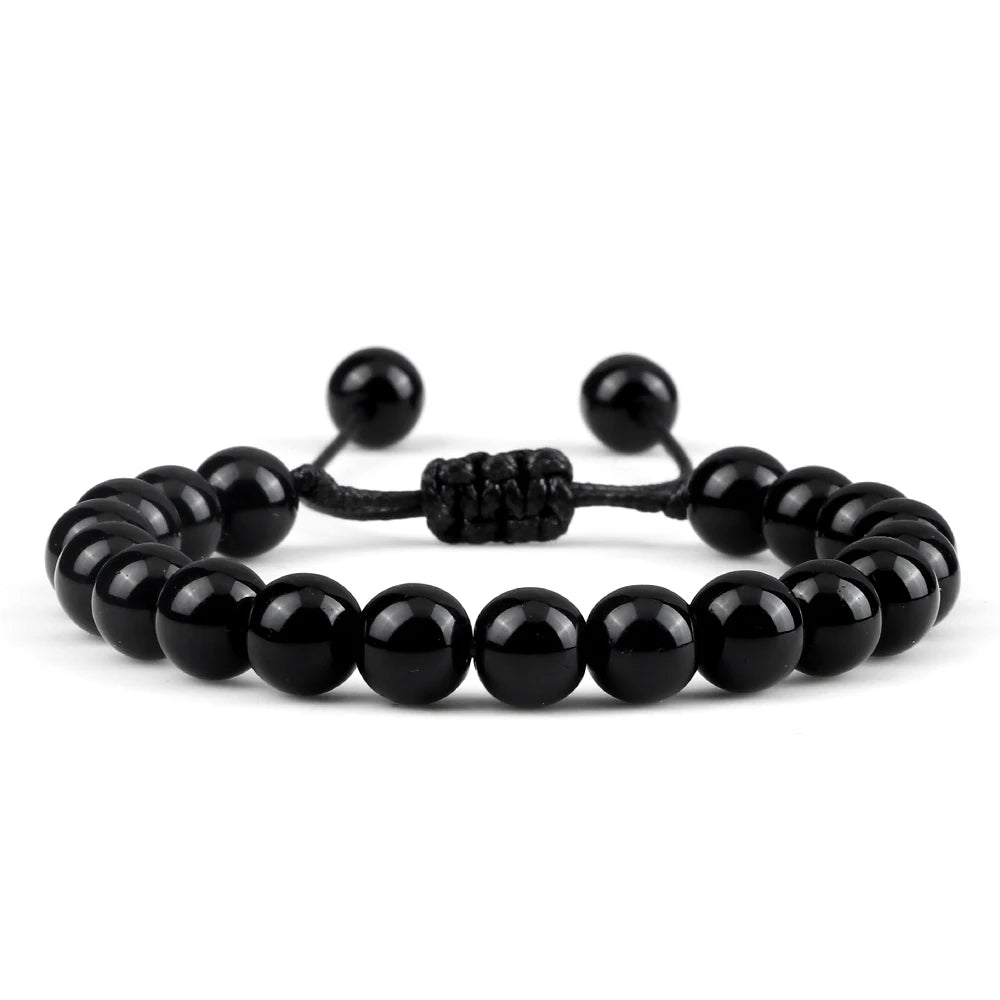 Clássico Black Volcanic Lava Stone Beads Pulseiras para homens, Natural Onyx Tiger Eye Pulseiras, Yoga Meditação Jóias, 6mm, 8mm