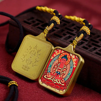 Vintage titânio aço thangka pingentes estilo tibetano zhakiram amarelo deus da riqueza colar talismã masculino e feminino