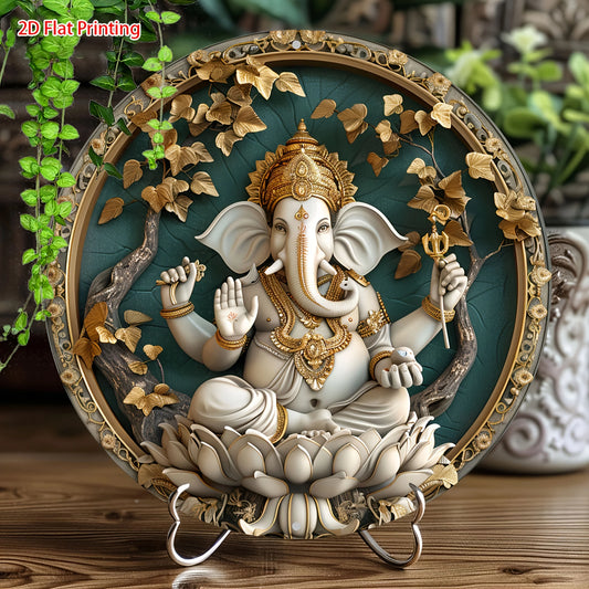Cuadro Ganesha Jardín: Impresión Circular. Impresión decorativa plana con efecto visual de profundidad.