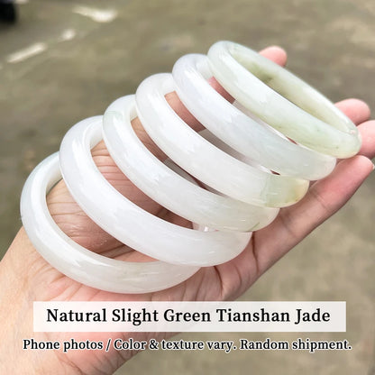Pulseira de Jade Natural Tianshan com Faixa Larga, Bracelete de Pedra Verde e Branca para Mulheres, Joia de Cristal Curativa, Presente, Pulseiras e Braceletes