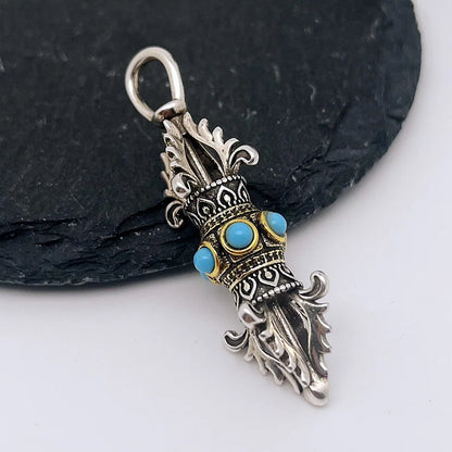 Pingente vajra retrô para homens e mulheres, conjunto com colar de turquesa, pingente de rei com tendência nacional para homens
