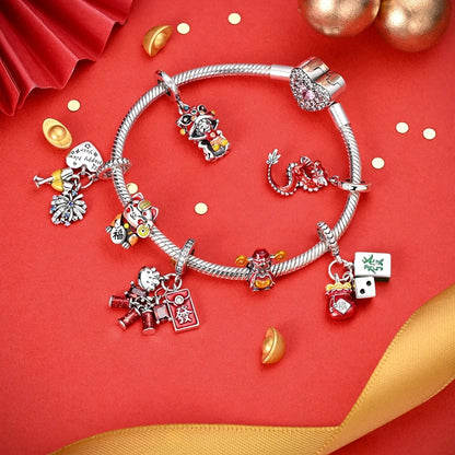 Original 925 prata esterlina encantos grânulo china ano novo vermelho encantos nova boneca pingente fecho aberto caber multi estilo pulseira original