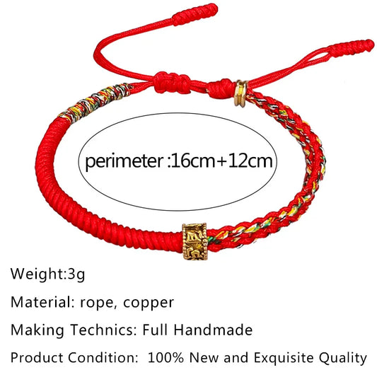 Pulseira artesanal com contas de mantra budista tibetano de seis caracteres, feita com cordão de algodão trançado, para homens e mulheres, amuleto e joia.