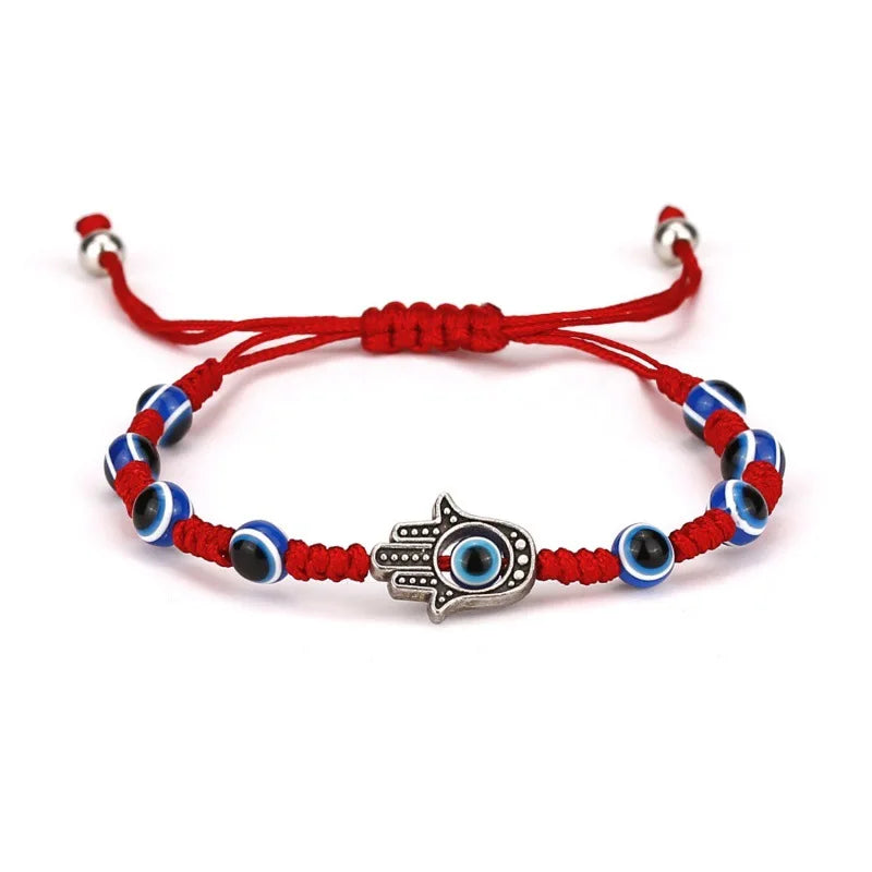 Corda vermelha hamsa mão nazar turco redondo mau olhado macrame pulseira feminina moda kaballah corda da sorte artesanal jóias presente