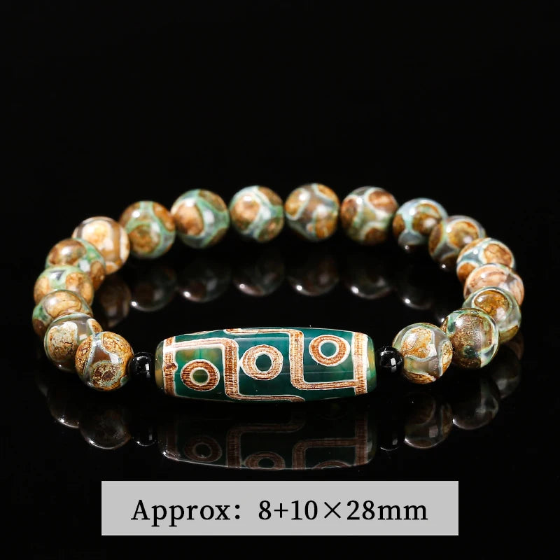 Jd natural verde nove olhos tibetano dzi ágata barril contas pulseira feminino masculino retro cura buda oração charme yoga jóias presente