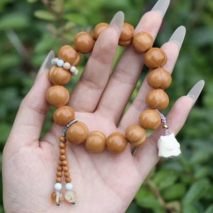 Pulseira de Oração e Presente para Mulheres com Pedra Natural Bodhi, Cabeça de Macaco e Bumbum de Pêssego, com Bênção Lunar