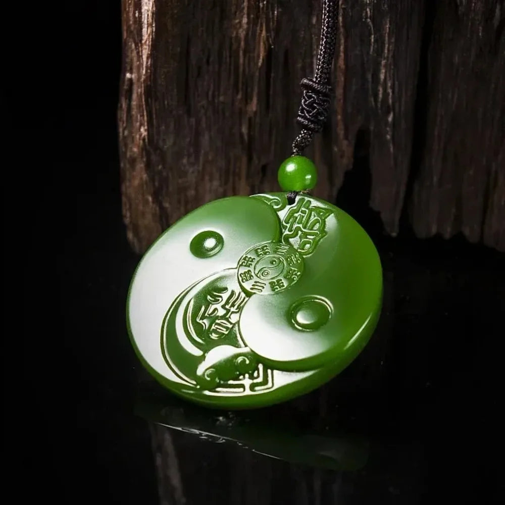 Natural Verde Jade Taiji Bagua Colar Pingente, Entalhado Charme, Jadeite Jóias, Amuleto, Presentes de Moda para Homens e Mulheres