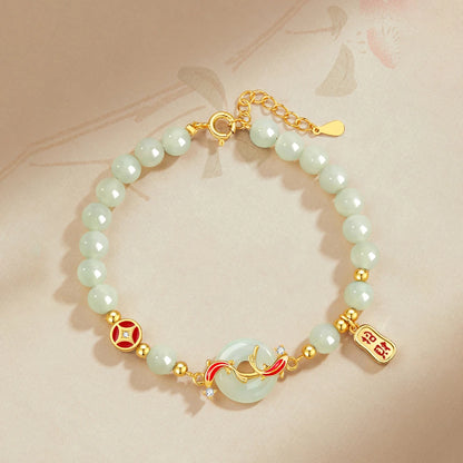 Namorada presente do feriado hetian jade senhoras pulseira novo luxo de alta qualidade verde pérola mão contas cordas presente mão jóias