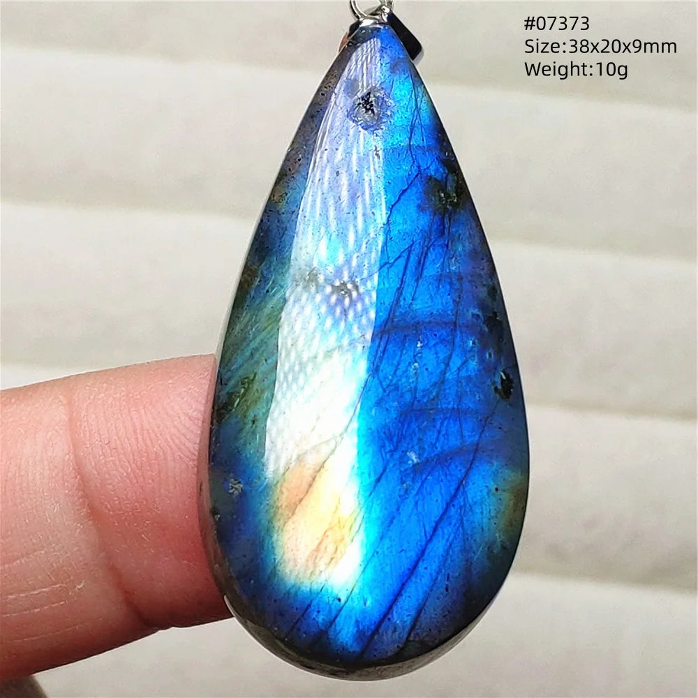 Colar de Pingente de Labradorita Azul Natural em Formato de Gota com Brilho para Mulheres e Homens AAAAAA