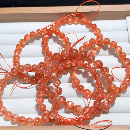 Pulseira de Quartzo Morango e Pedra do Sol Dourada Natural com Contas Redondas Transparentes 7mm 8mm Estrela de Luz, Pedra de Moda Feminina AAAAA