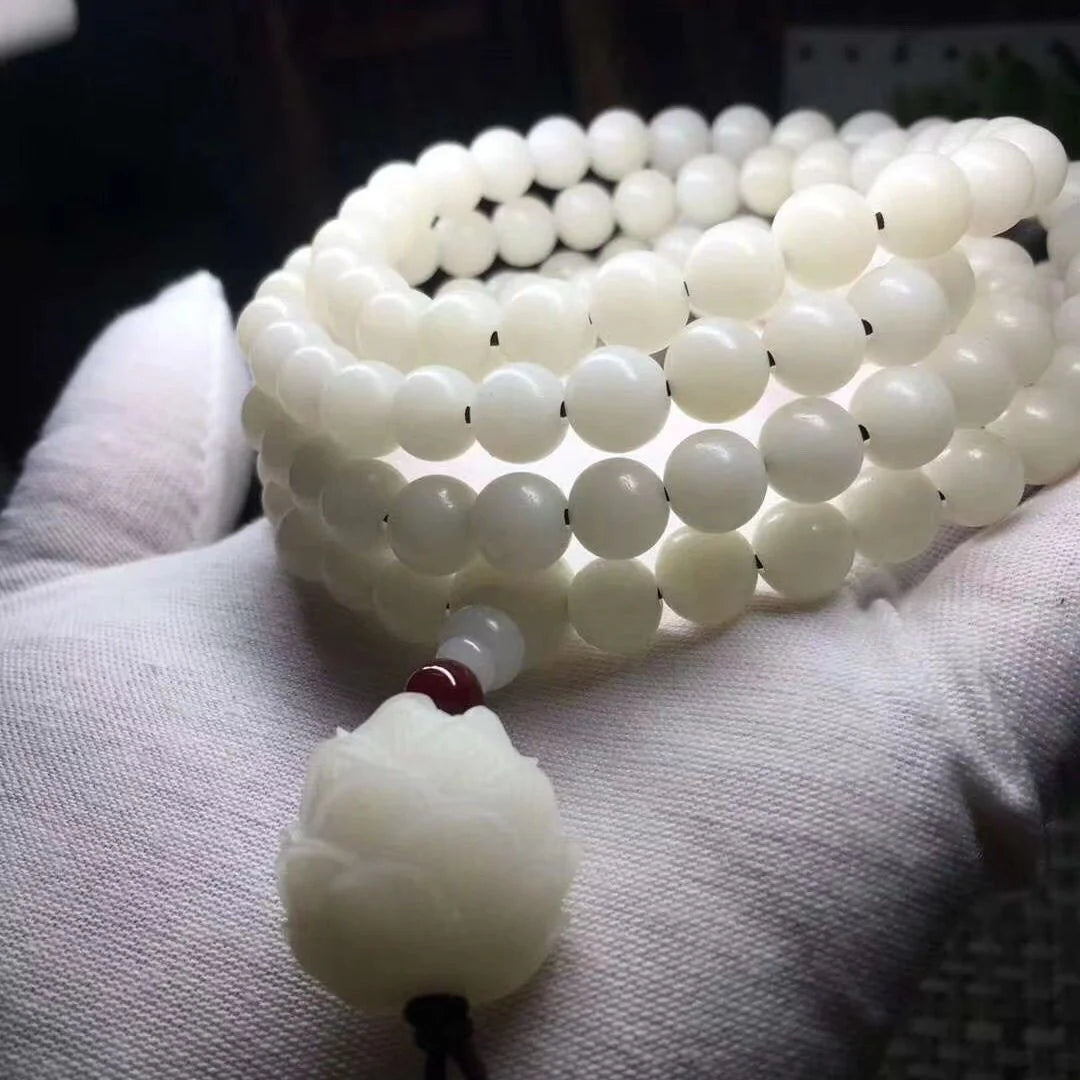 Natural Branco Jade Bodhi Raiz 108 Buddha Beads Pulseira dos homens e das mulheres Simple Series