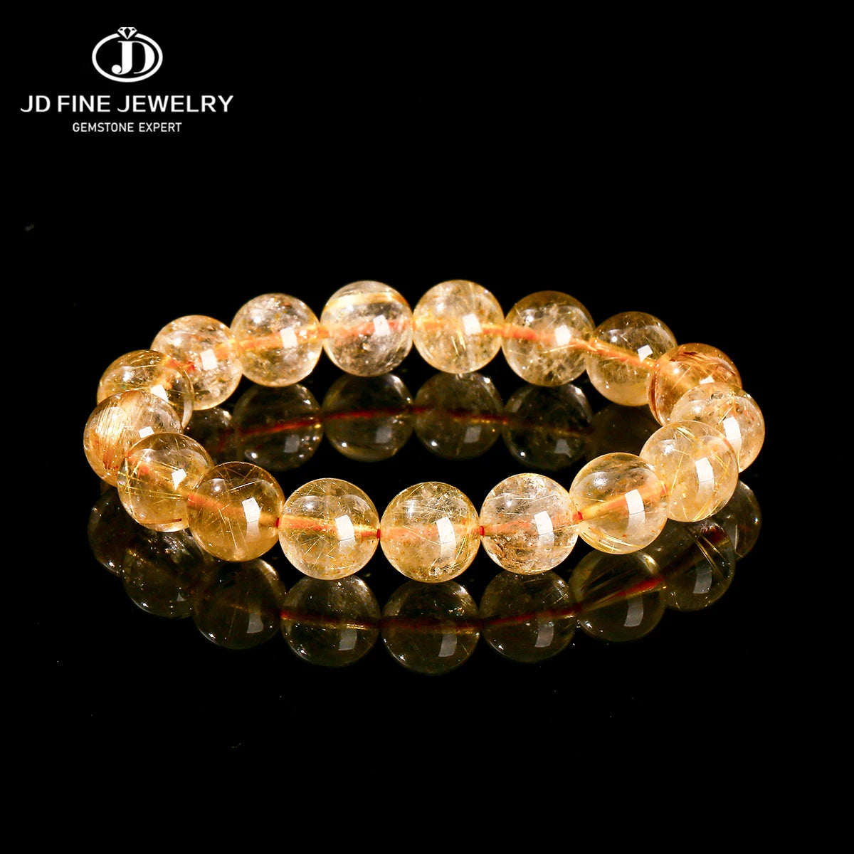 Jd 4a qualidade gelo natural dourado rutilado quartzo riqueza sorte grânulo pulseiras mulheres homens energia cura estiramento mão jóias presente