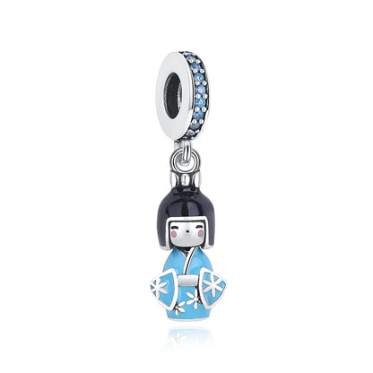 Charms Originais de Prata Esterlina 925, Pingente de Gato da Sorte, Boneca Japonesa, Presente de Ano Novo, Pulseiras e Colares para Mulheres, Joias