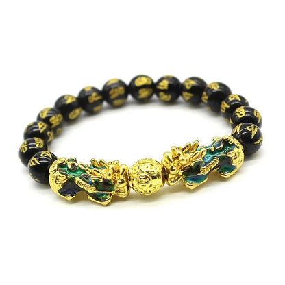 Pulseiras unissex de pedra obsidiana, pulseira chinesa fengshui dupla pixiu que muda de cor, riqueza, boa sorte, homens e mulheres