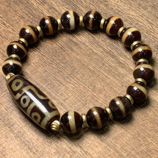 Pulseira de Ágata Brilhante Dzi Boutique, Pulseira Tibetana de Nove Olhos para Homens e Mulheres
