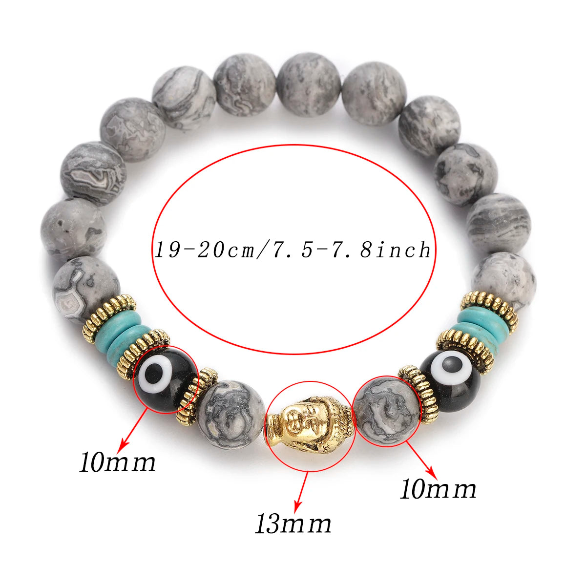 Pulsera de Buda y ojo turco de 10 mm