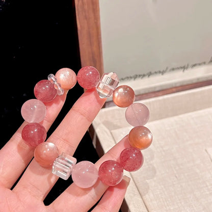 Pulseira de Cristal Natural com Quartzo Morango, Quartzo Rosa e Quartzo Branco em Formato de Cubo de Açúcar, Pulseira de Cristal de Nicho, Presente para Mulheres 2026