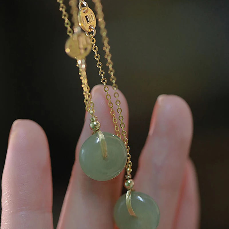Colares de prata esterlina 925 para mulheres, com pingente de jade, cor dourada, corrente ajustável, joias de luxo, presente romântico.