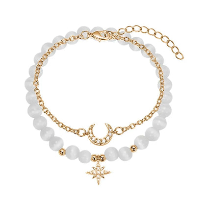 Kirykle pulseira de cristal natural para mulheres, opala branca, pedra, pérola, moda, trevo de quatro folhas da sorte, joias femininas, presente
