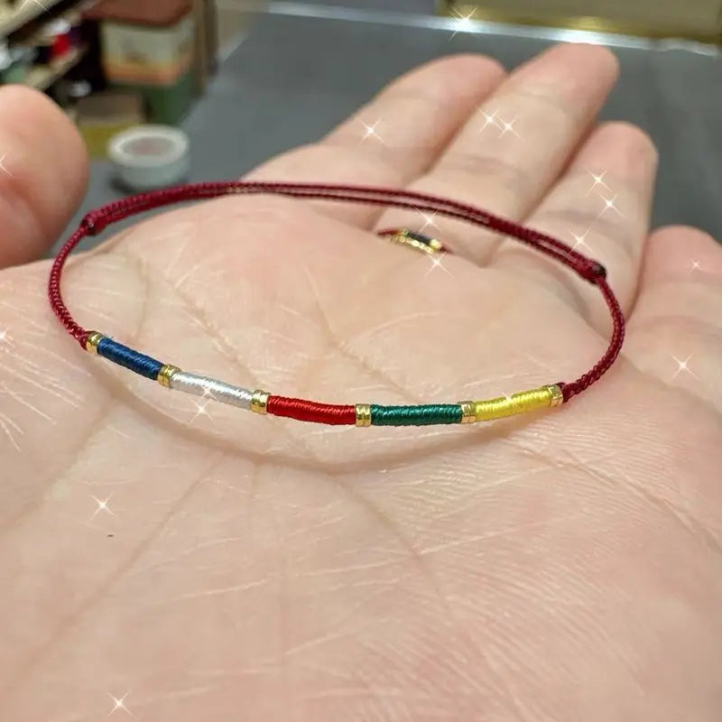 Pulseira Ajustável de Corda Trançada com Bandeira de Oração Tibetana de Cinco Cores, Estilo Étnico, Amuleto da Sorte, Unissex, Presente para Festivais, Joia