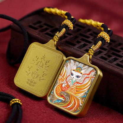 Vintage titânio aço thangka pingentes estilo tibetano zhakiram amarelo deus da riqueza colar talismã masculino e feminino