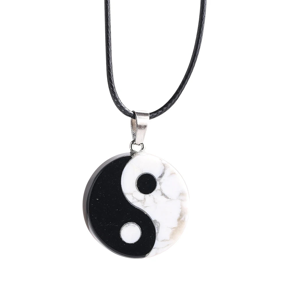 Natural branco pinho tai chi pingente colar chinês feng shui yin yang amuleto charme corda corrente auspicioso jóias presentes