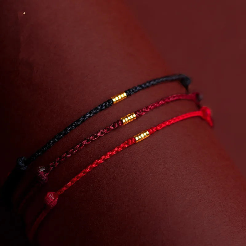 Pulseira Lucky Bead de Cobre trançado à mão, corda vermelha, fivela simples, original étnico, acessório feminino, casal