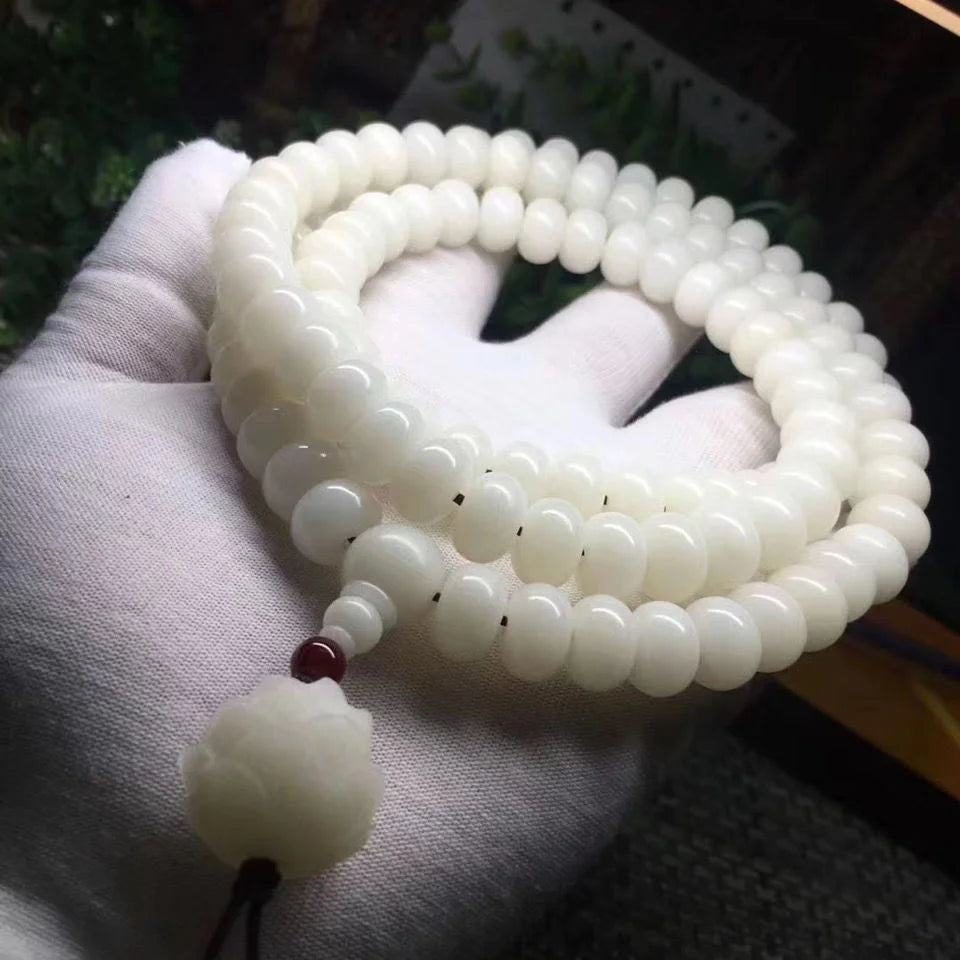 Natural Branco Jade Bodhi Raiz 108 Buddha Beads Pulseira dos homens e das mulheres Simple Series