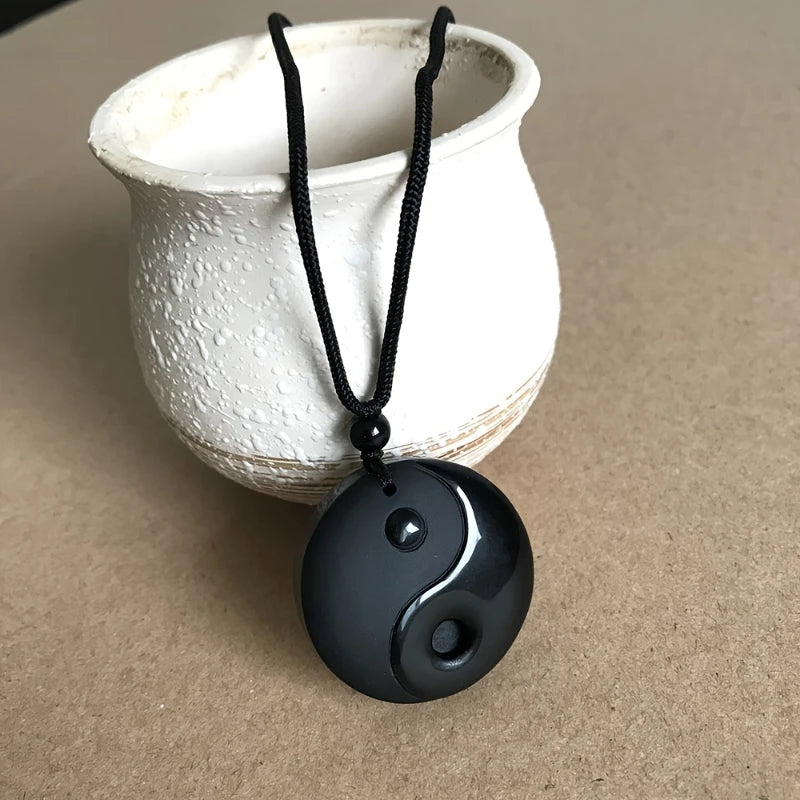 1pc obsidiana yin yang tai chi pingente colar para homem