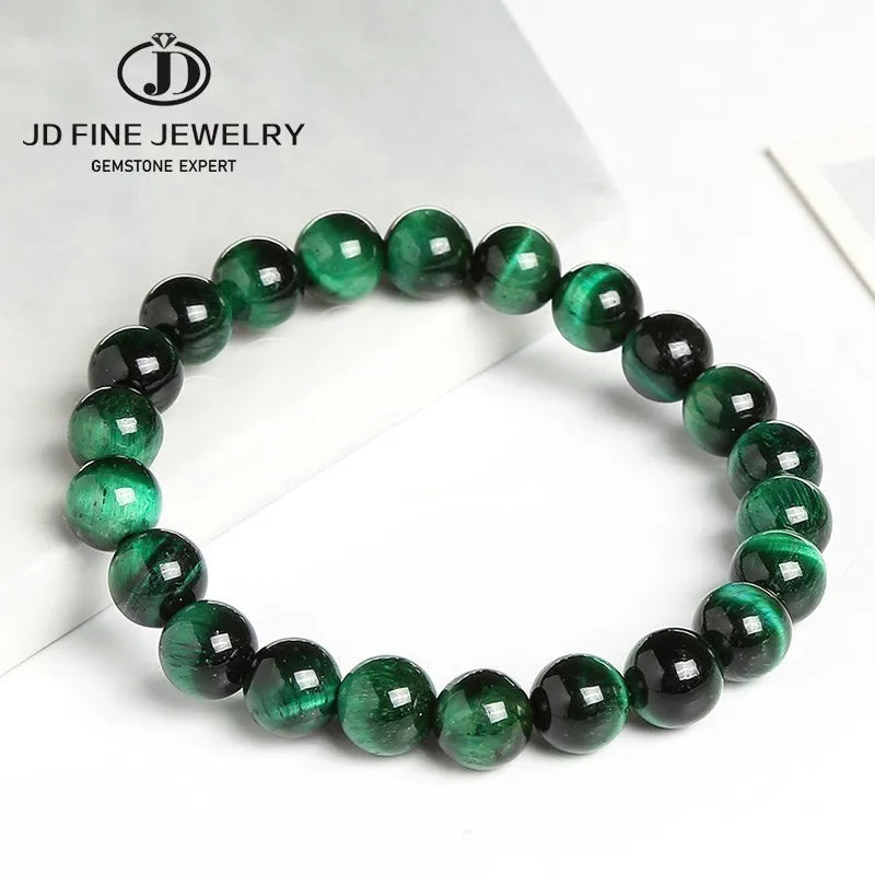Pulsera de ojo de tigre azul redonda