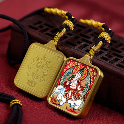 Vintage titânio aço thangka pingentes estilo tibetano zhakiram amarelo deus da riqueza colar talismã masculino e feminino