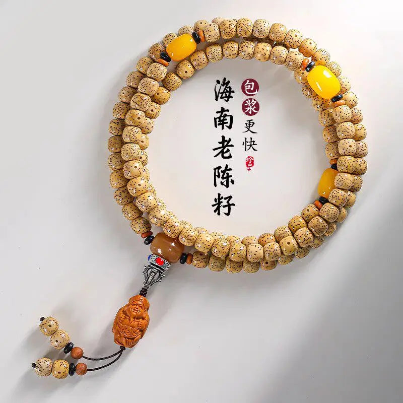 Pulseira de Contas 108 Sementes de Bodhi Douradas Naturais Envelhecidas Estrela e Lua, Contas de Oração Wenwan Mala para Homens e Mulheres, Joia para Alívio do Estresse, Presente